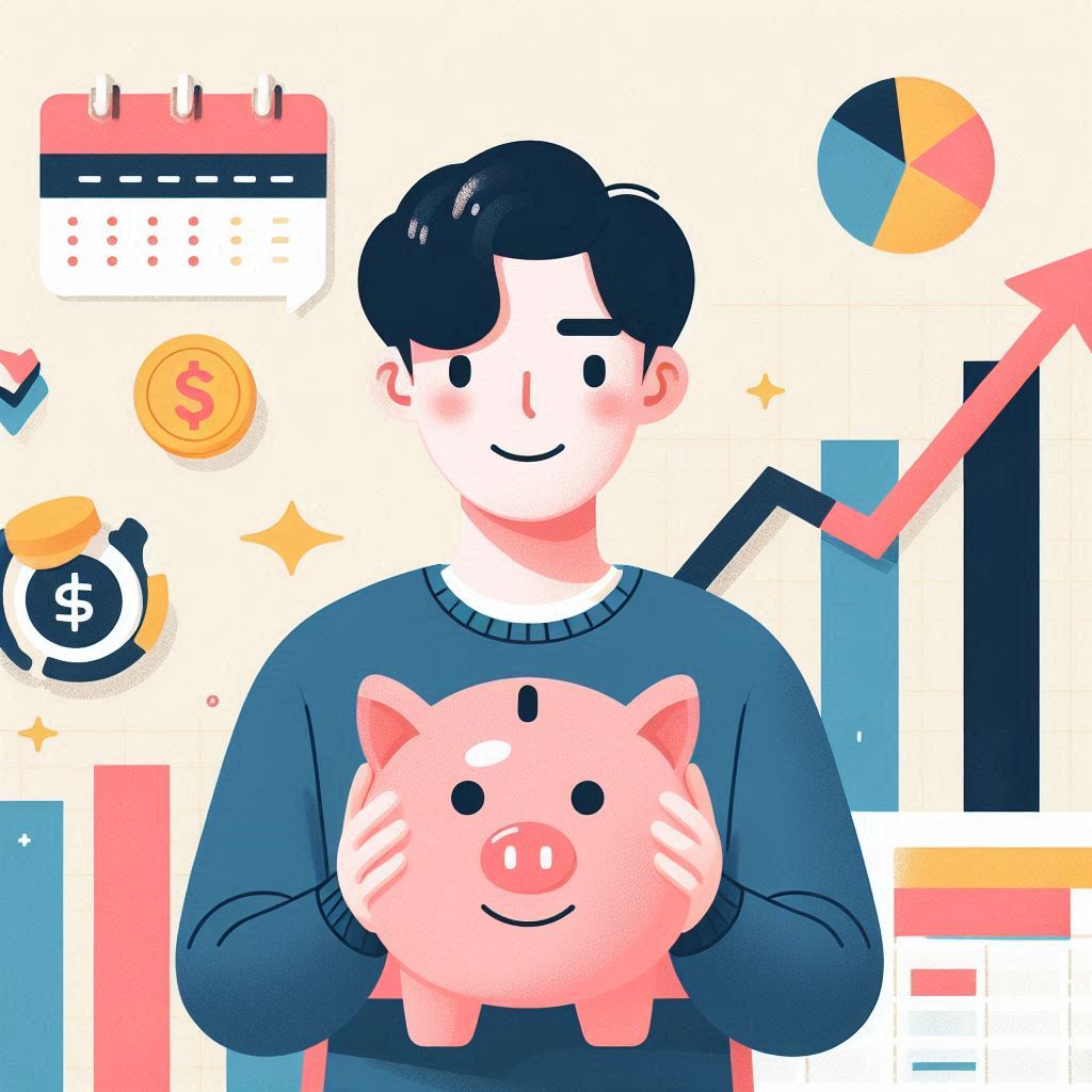 청년 도약계좌 제도를 활용해 저축하는 청년의 일러스트