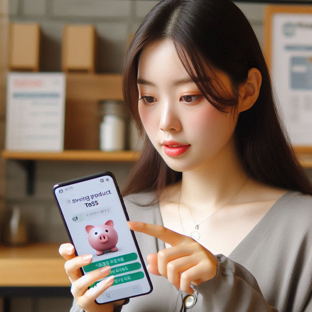 2025년 적금 상품을 휴대폰으로 확인하는 한국여성