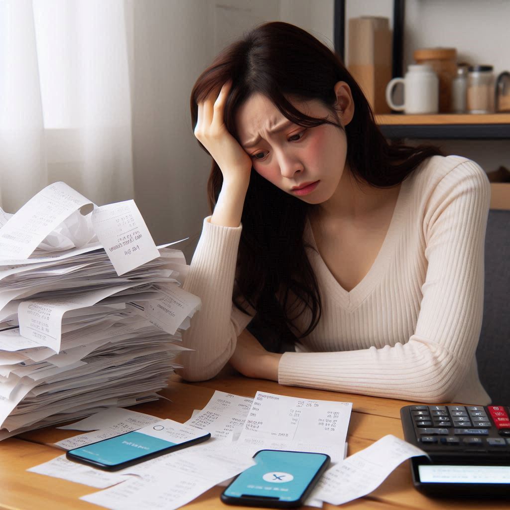 ChatGPT를 사용할 줄 몰라 실패한 가계부 정리로 지친 사용자 모습