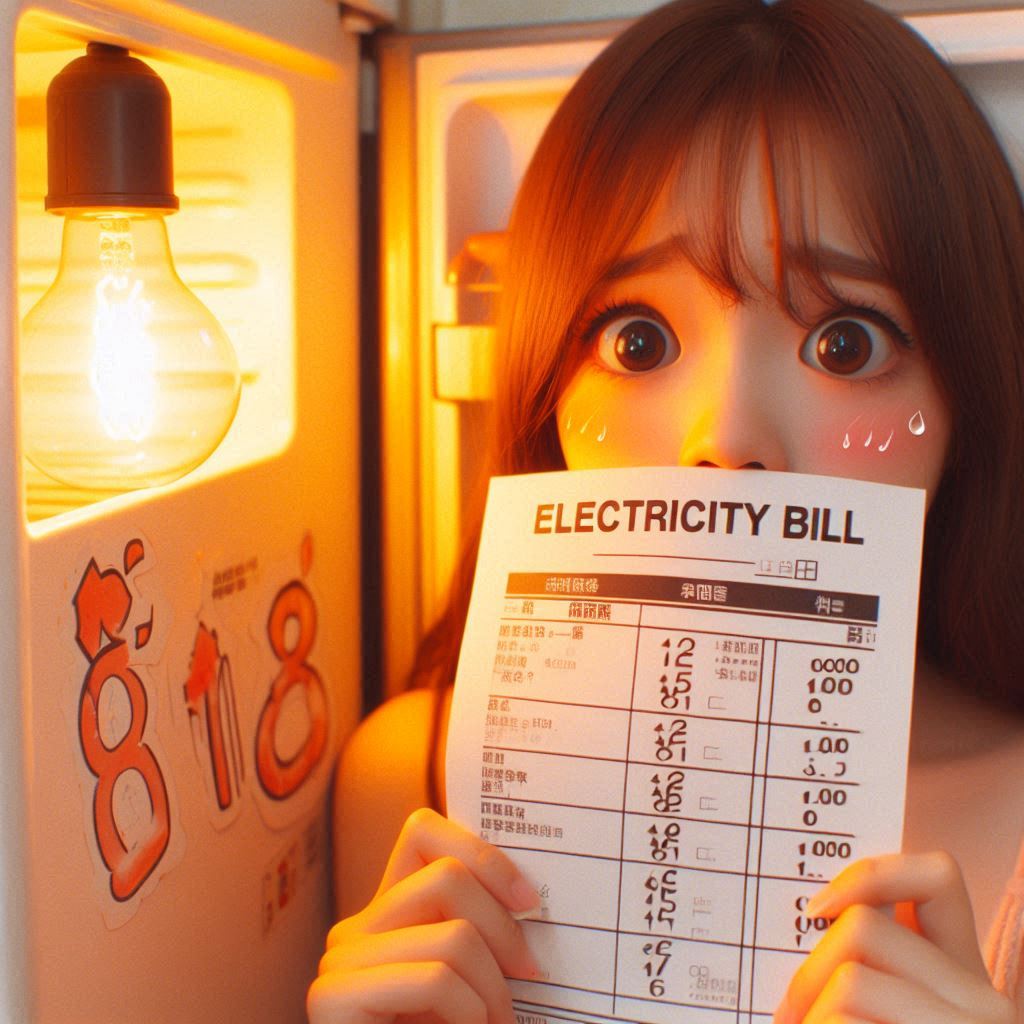 여름철 높은 냉장고 전기요금 고지서를 보고 놀란 사람의 모습