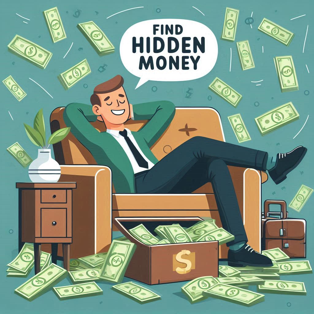 잠자고 있는 돈을 발견하여 놀라움과 기쁨을 느끼는 사람의 모습