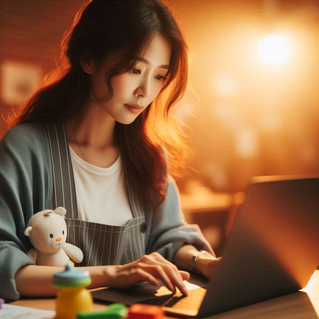 아이돌봄서비스 정부지원 확대로 인해 달라진 기준을 확인하며 신청을 준비하는 한국인 엄마의 모습입니다. 중위소득 기준과 가구 유형별 지원 내용을 꼼꼼하게 살펴보는 엄마의 모습에서 아이돌봄서비스 혜택에 대한 기대감을 엿볼 수 있습니다.